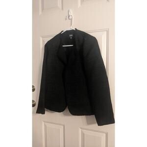 Eileen Fisher Black/Metallic Raw Hem Tweed Open Front Blazer with Pockets, Small